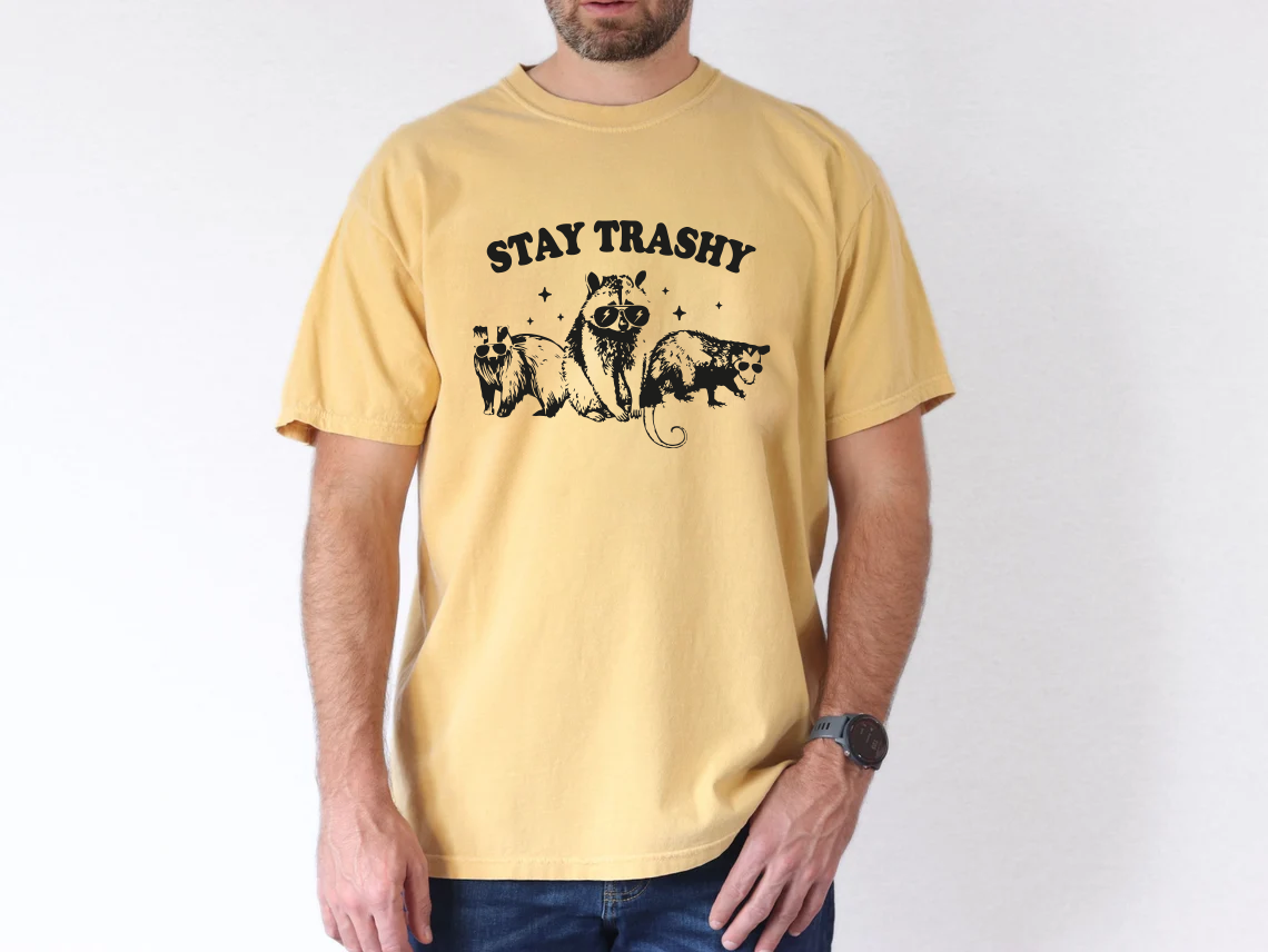 Stay Trashy Shirt Retro Funny Graphic Tees Racoon Shirt Meme Graphi CUSTOM PRINT WELL