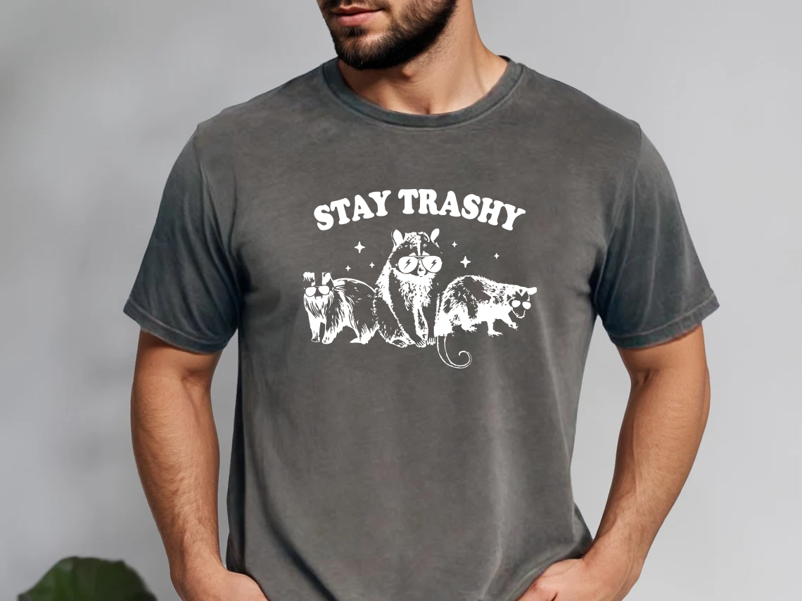 Stay Trashy Shirt, Retro Funny Graphic Tees, Racoon Shirt, Meme Graphic T-Shirt, Raccoon Lover Gift, Funny Graphic Shirt, Meme Graphic Tees