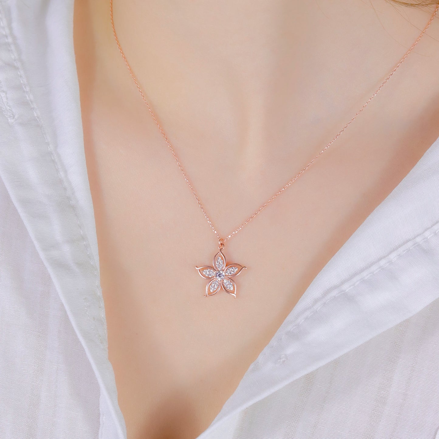 Star Necklace with 925 Sterling Silver Zircon Stone
